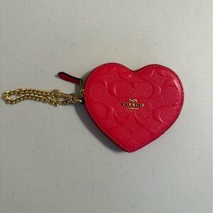 Coach Red Heart Coin Pouch with Gold Chain